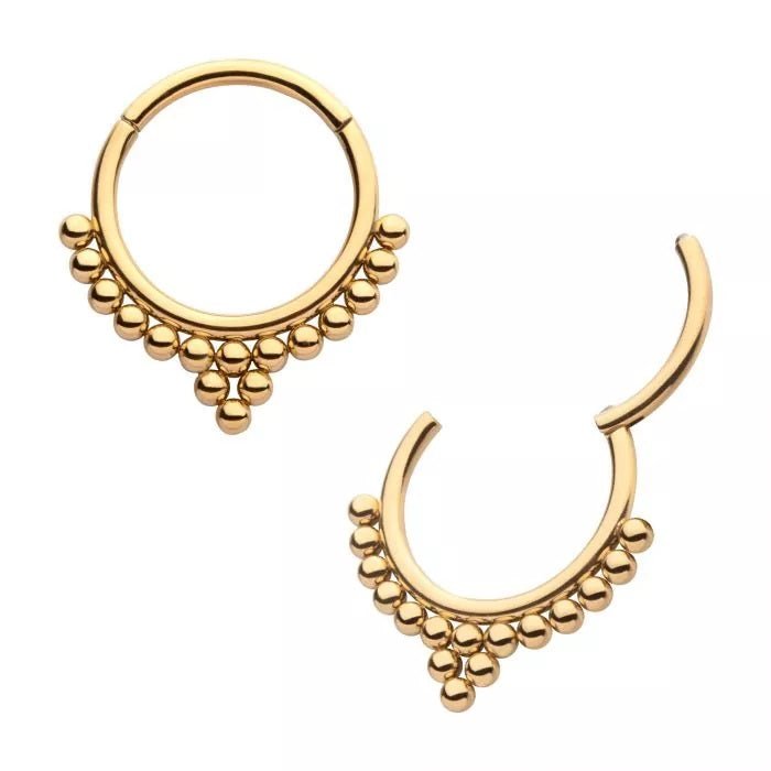 24KT Gold Plated Titanium Beaded Clustered Front Hinged Segment - SkinKandy | Body Jewellery & Piercing Online Australia