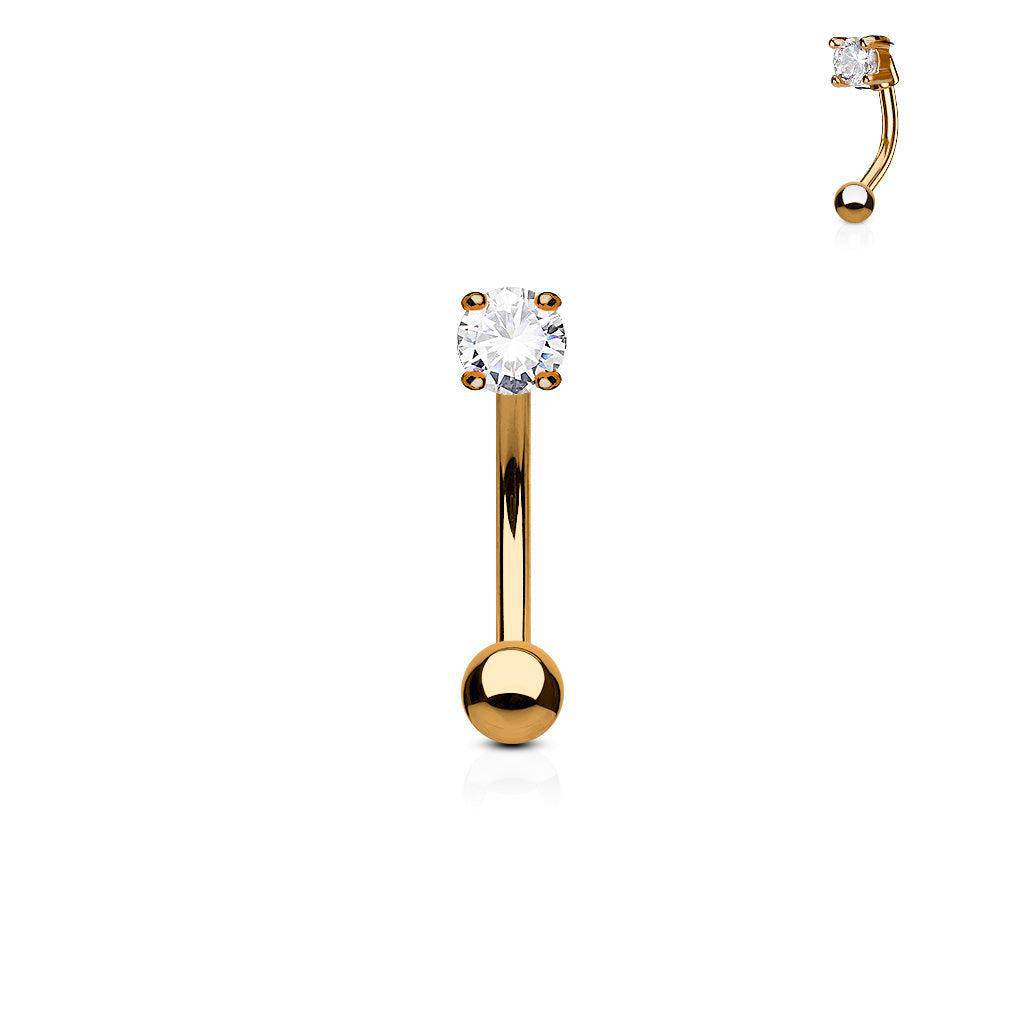 4 - Prong Round CZ Gem Curved Barbell - SkinKandy | Body Jewellery & Piercing Online Australia
