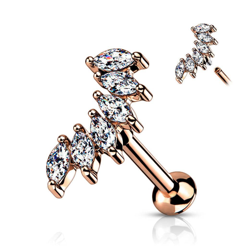 6 Marquise CZ Curve Top Internally Threaded Flat Back Stud