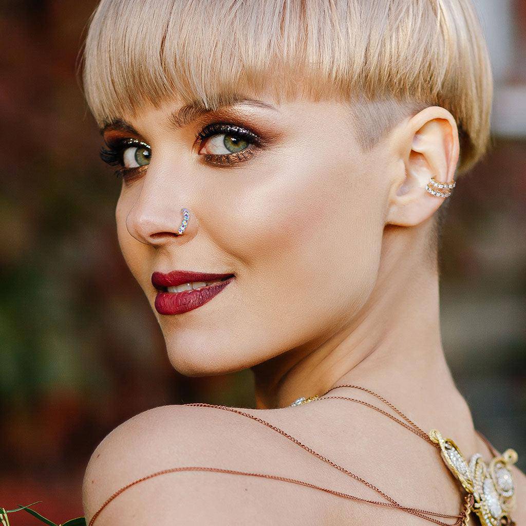 7 Gem Lined Bendable Steel Hoop Ring - SkinKandy | Body Jewellery & Piercing Online Australia