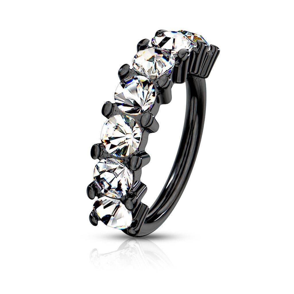 7 Gem Lined Black Bendable Hoop Ring - SkinKandy | Body Jewellery & Piercing Online Australia