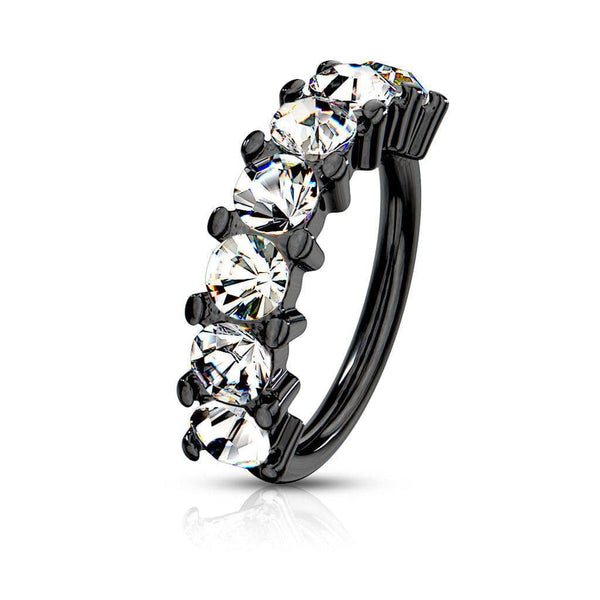 7 Gem Lined Black Bendable Hoop Ring
