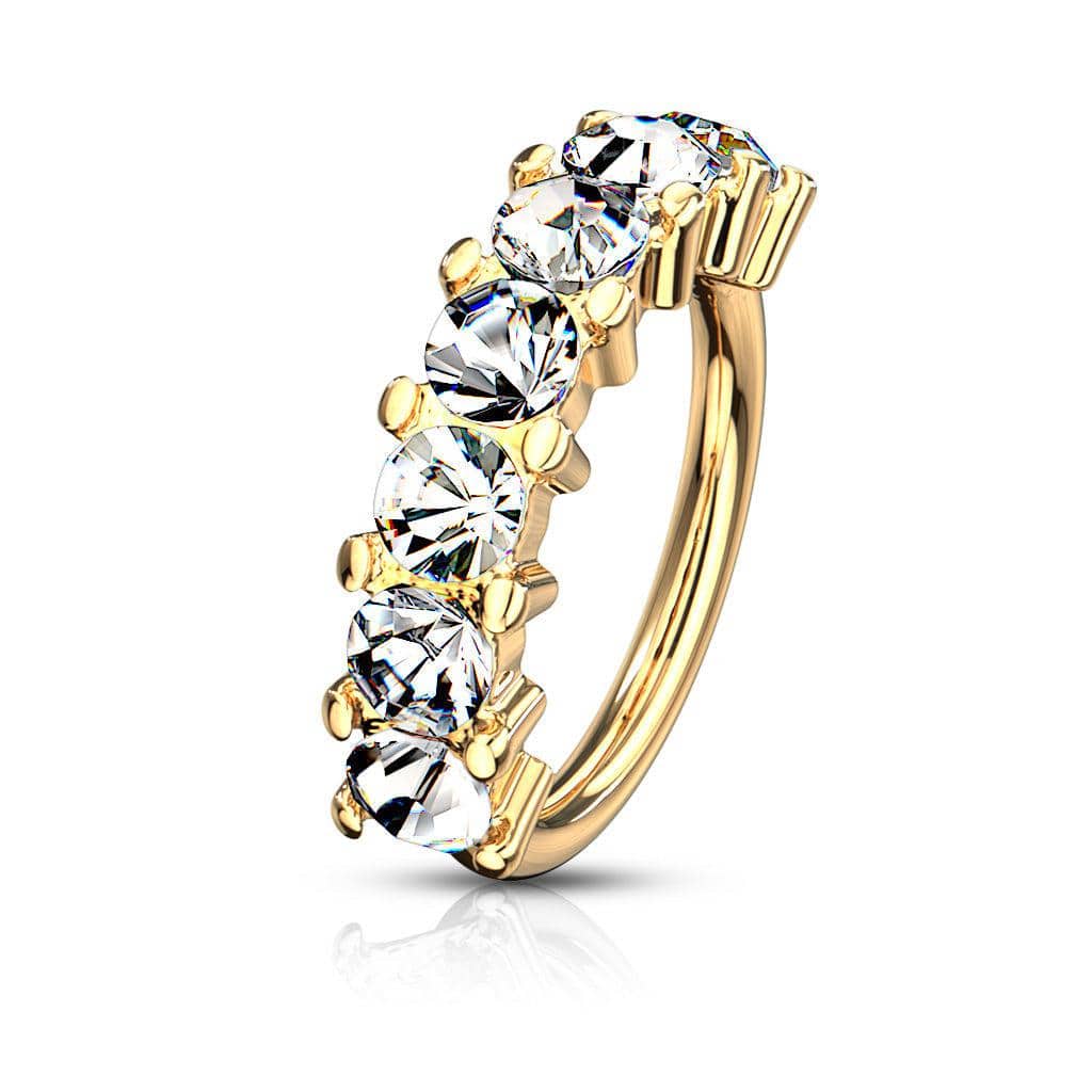 Gem Lined Yellow Gold Bendable Hoop Ring