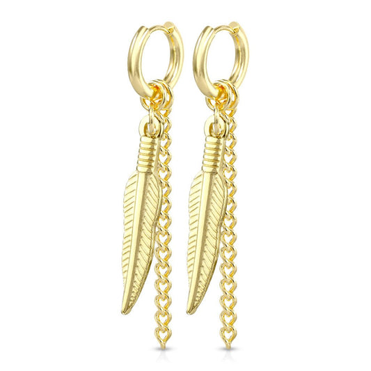 Feather and Chain Dangle Hoop Earrings - SkinKandy | Body Jewellery & Piercing Online Australia