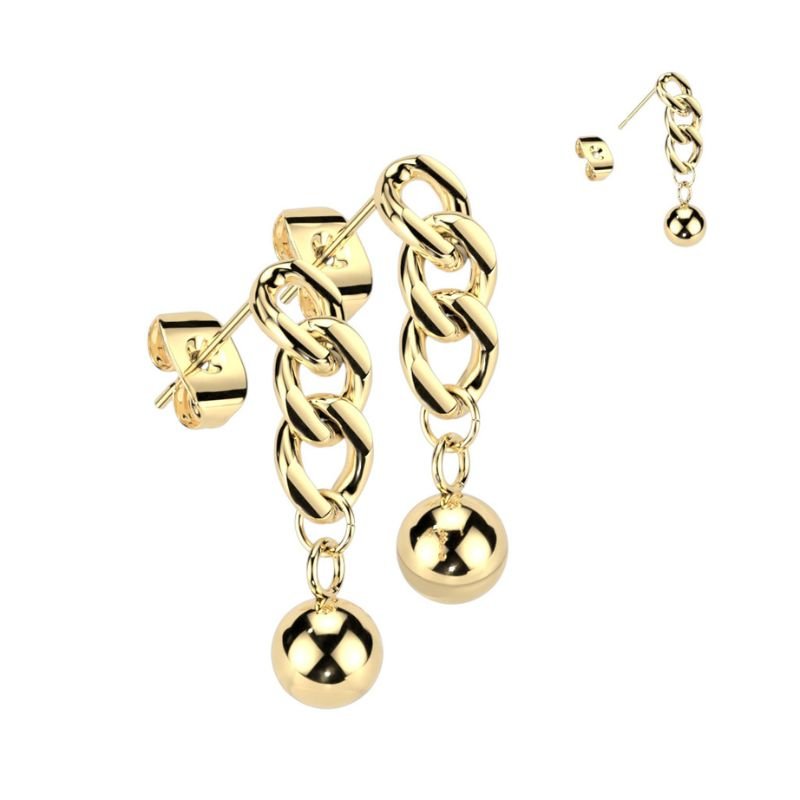 Chain Link Ball Dangle Earrings - SkinKandy | Body Jewellery & Piercing Online Australia