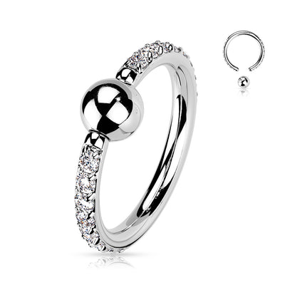 Titanium Ball Closure Ring with Outward Facing Paved Cubic Zirconias. Must have piece of jewellery, suitable for various piercings.