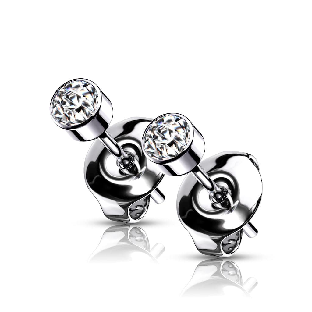 Bezel Set CZ Titanium Stud Earrings - Pair - SkinKandy | Body Jewellery & Piercing Online Australia