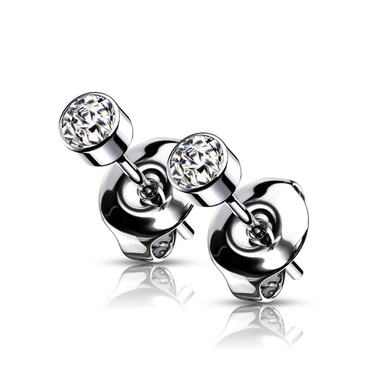 Bezel Set CZ Titanium Stud Earrings - Pair - SkinKandy | Body Jewellery & Piercing Online Australia
