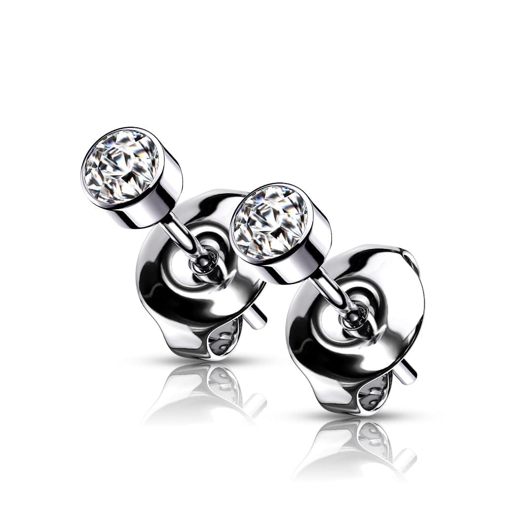 Bezel Set CZ Titanium Stud Earrings - Pair