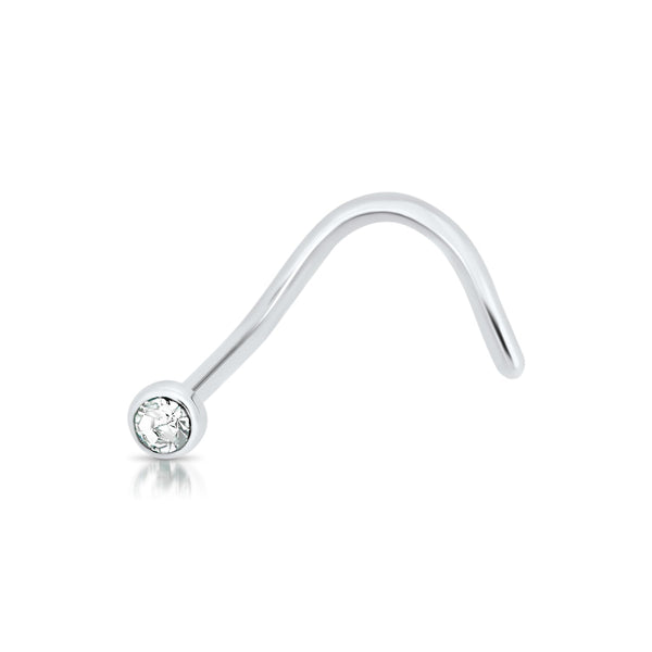 Bezel-Set Gem R-Bend Stainless Steel Nose Twist