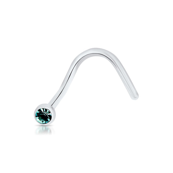 Bezel-Set Gem R-Bend Stainless Steel Nose Twist