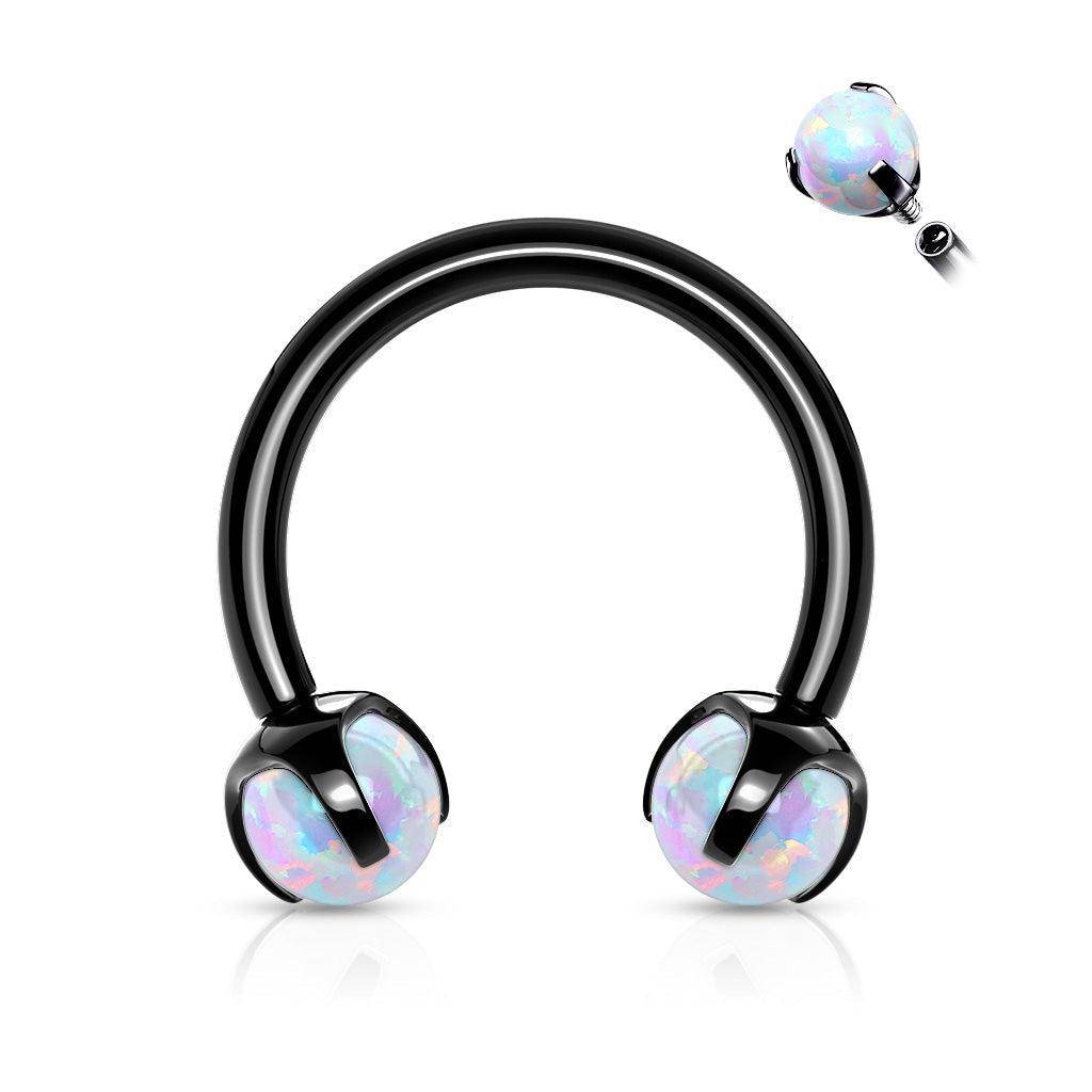 Black Steel Horseshoe With Claw - Set Opal Ends - SkinKandy | Body Jewellery & Piercing Online Australia