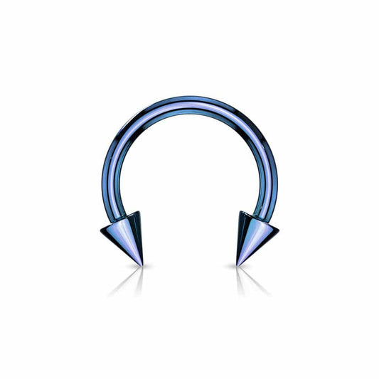 Blue Titanium IP over Steel Horseshoe With Spikes - SkinKandy | Body Jewellery & Piercing Online Australia