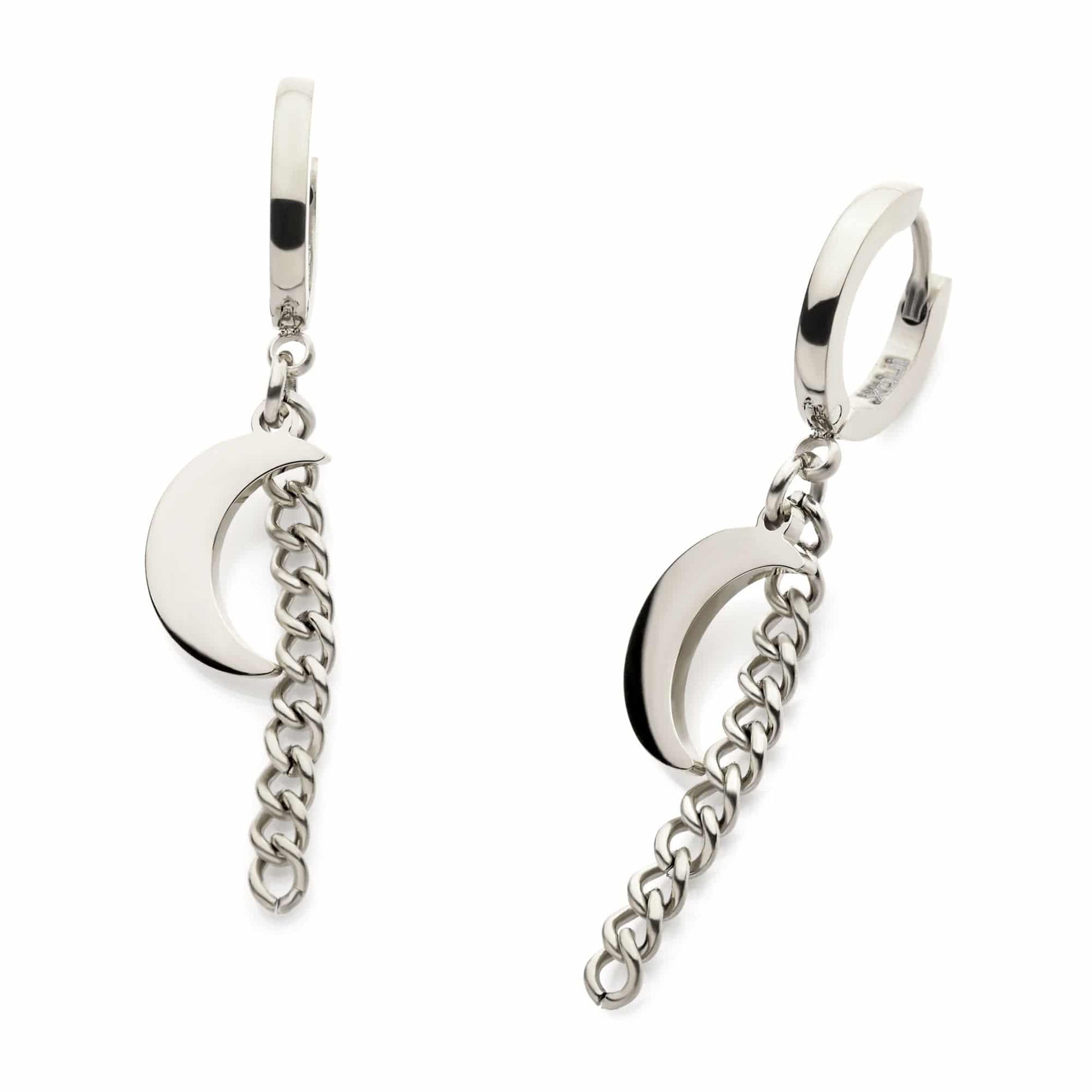 Crescent Moon Chain Dangle Huggie Earrings - SkinKandy | Body Jewellery & Piercing Online Australia