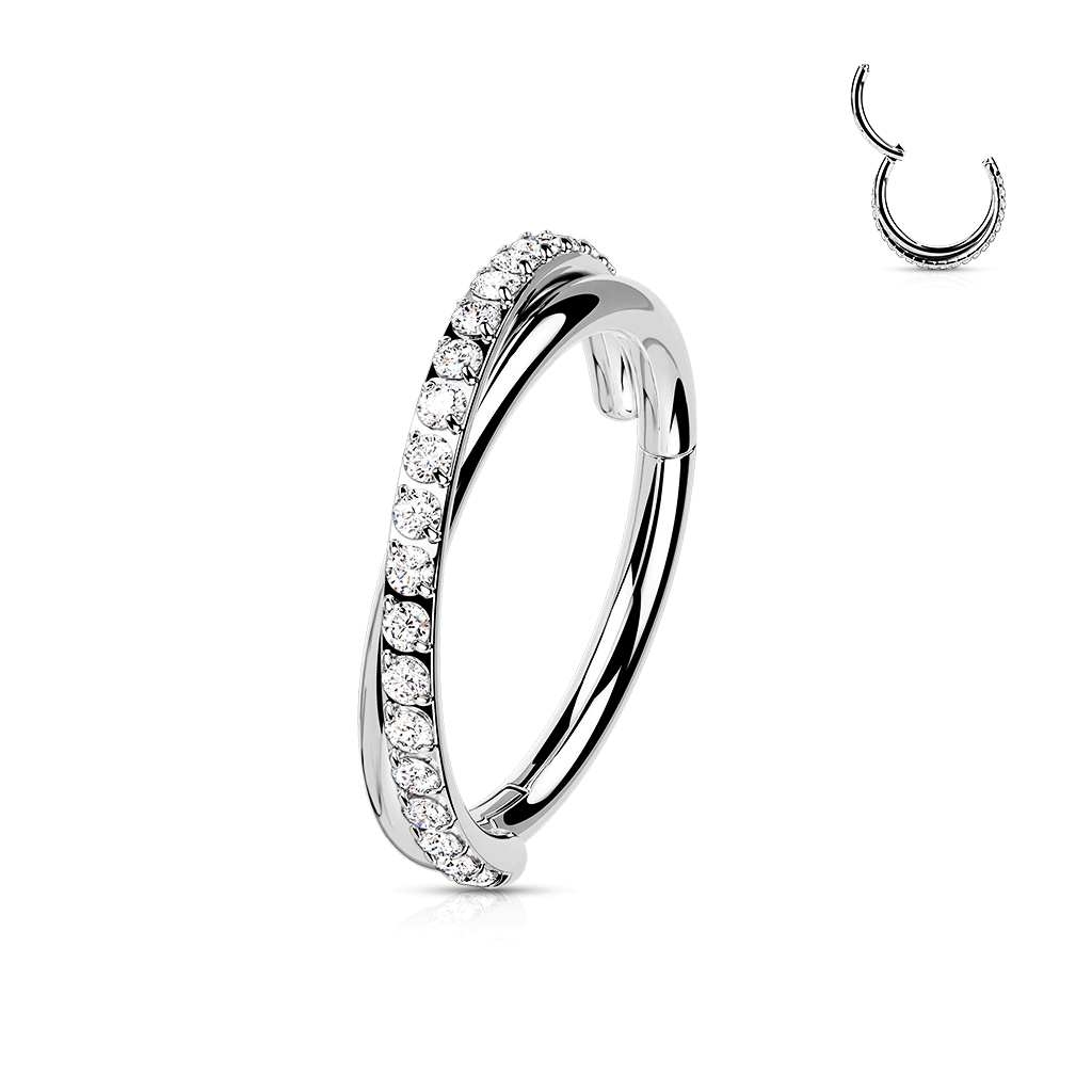 Criss Cross CZ Paved Hinged Segment Ring - SkinKandy | Body Jewellery & Piercing Online Australia