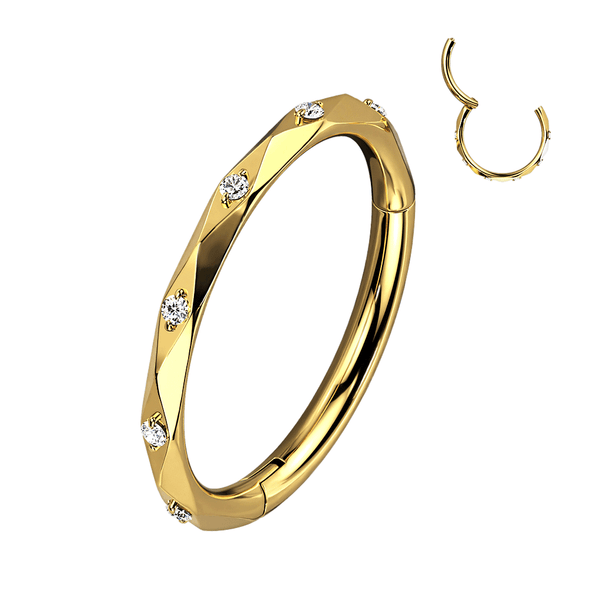 Diamond Faceted Cut CZ Titanium Hinged Segment Ring
