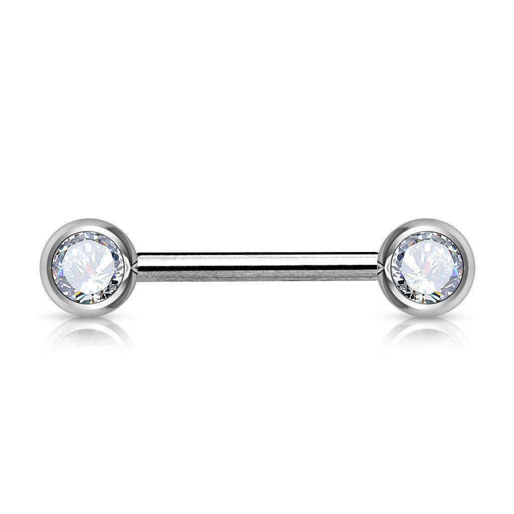 Steel Nipple Bar Double Front Facing with Gems - SkinKandy | Body Jewellery & Piercing Online Australia