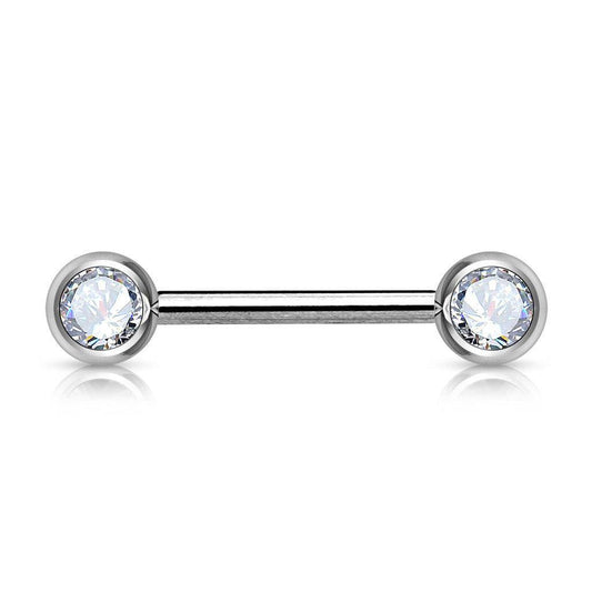 Steel Nipple Bar Double Front Facing with Gems - SkinKandy | Body Jewellery & Piercing Online Australia