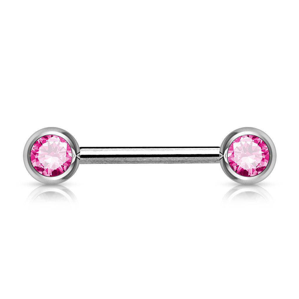 Steel Nipple Bar Double Front Facing with Gems - SkinKandy | Body Jewellery & Piercing Online Australia