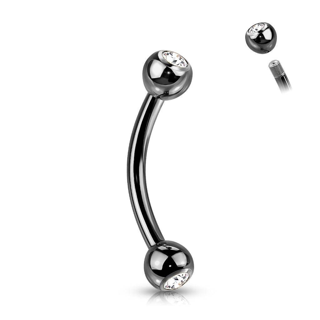 Double Gem PVD Over Titanium Curved Barbell - SkinKandy | Body Jewellery & Piercing Online Australia