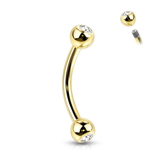 Double Gem PVD Over Titanium Curved Barbell - SkinKandy | Body Jewellery & Piercing Online Australia