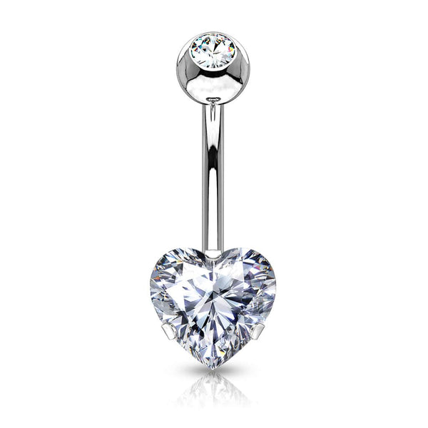 Heart Shaped Belly Ring with Cubic Zirconia Top & Bottom