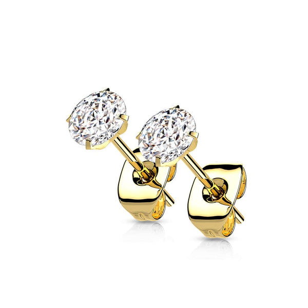 Prong Set CZ Titanium Stud Earrings - Pair