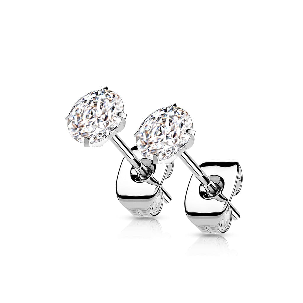 Prong Set CZ Titanium Stud Earrings - Pair - SkinKandy | Body Jewellery & Piercing Online Australia
