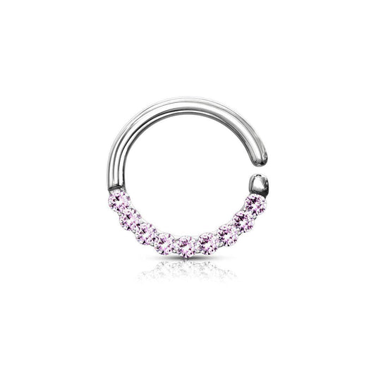 Pink Half Circle Lined CZ Bendable Hoop Ring - SkinKandy | Body Jewellery & Piercing Online Australia