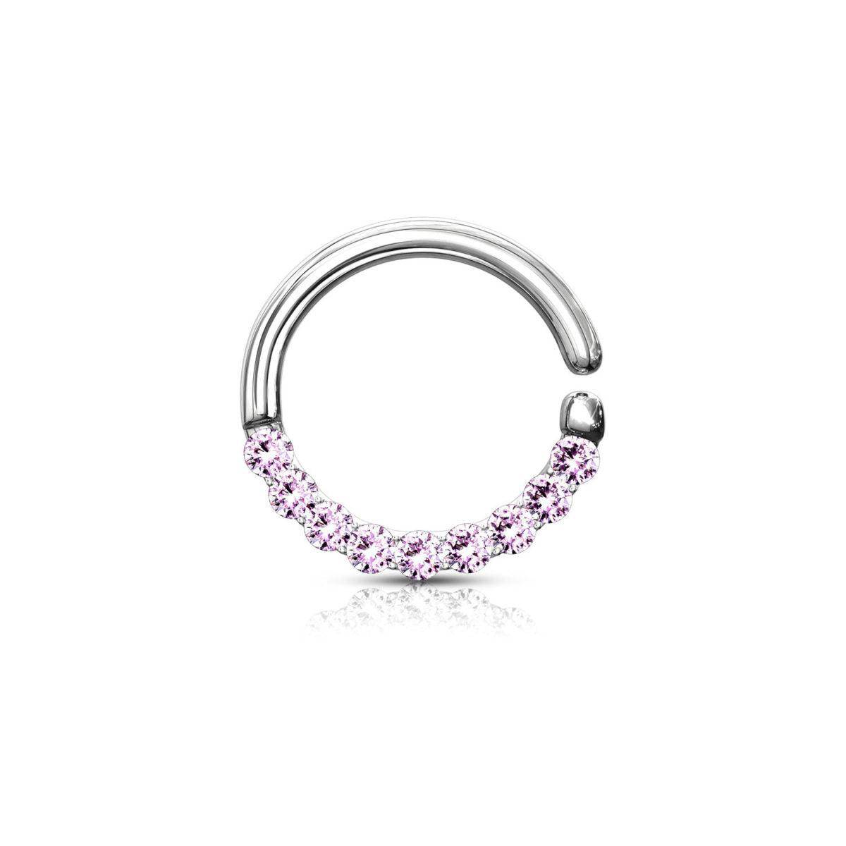 Pink Half Circle Lined CZ Bendable Hoop Ring