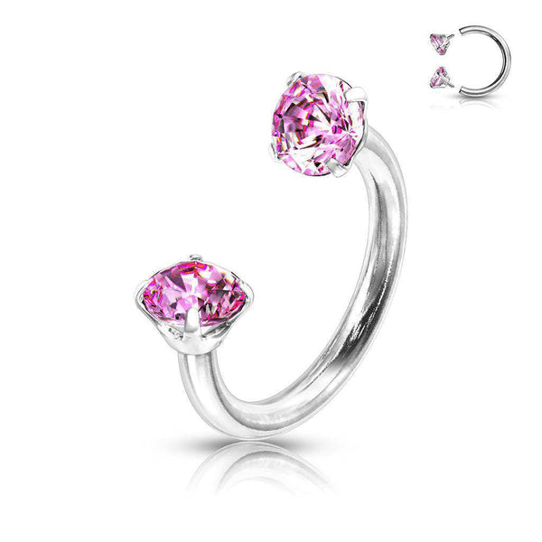 Pink Internally Threaded Horseshoe with Claw-Set Gems
