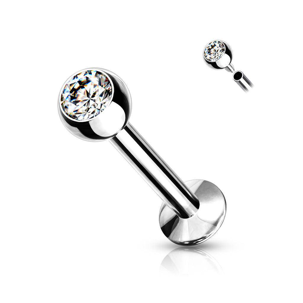 Internally Threaded Steel Labret with Gem