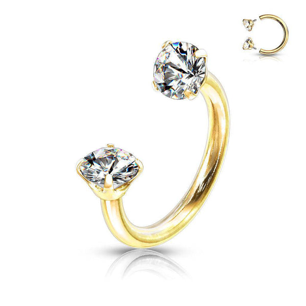 Internally Threaded Yellow Gold Horseshoe with Claw-Set Gems
