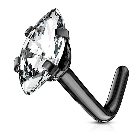 Marquis CZ Top L Bend Black Nose Stud - SkinKandy | Body Jewellery & Piercing Online Australia