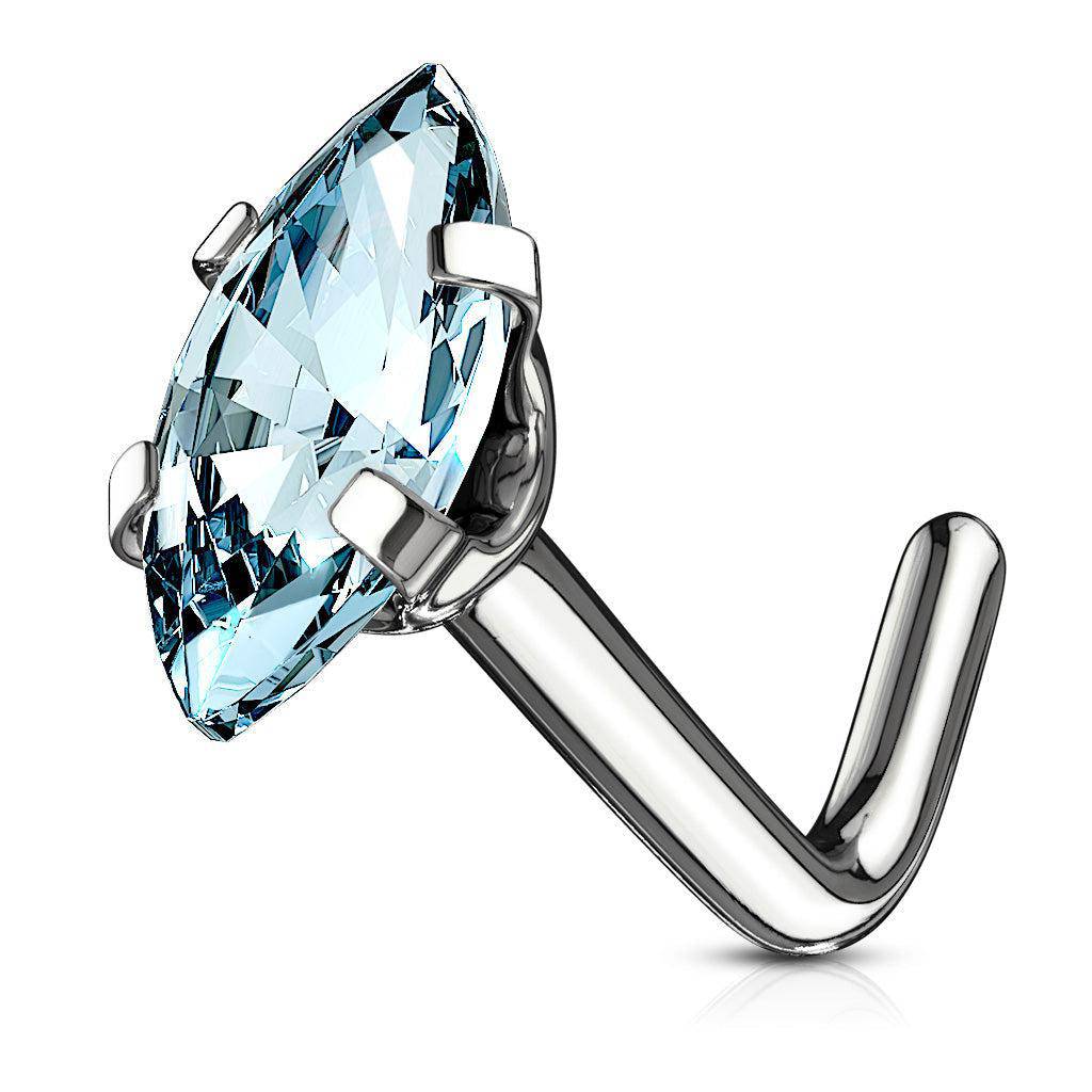 Aqua Marquis CZ Top L Bend Nose Stud - SkinKandy | Body Jewellery & Piercing Online Australia