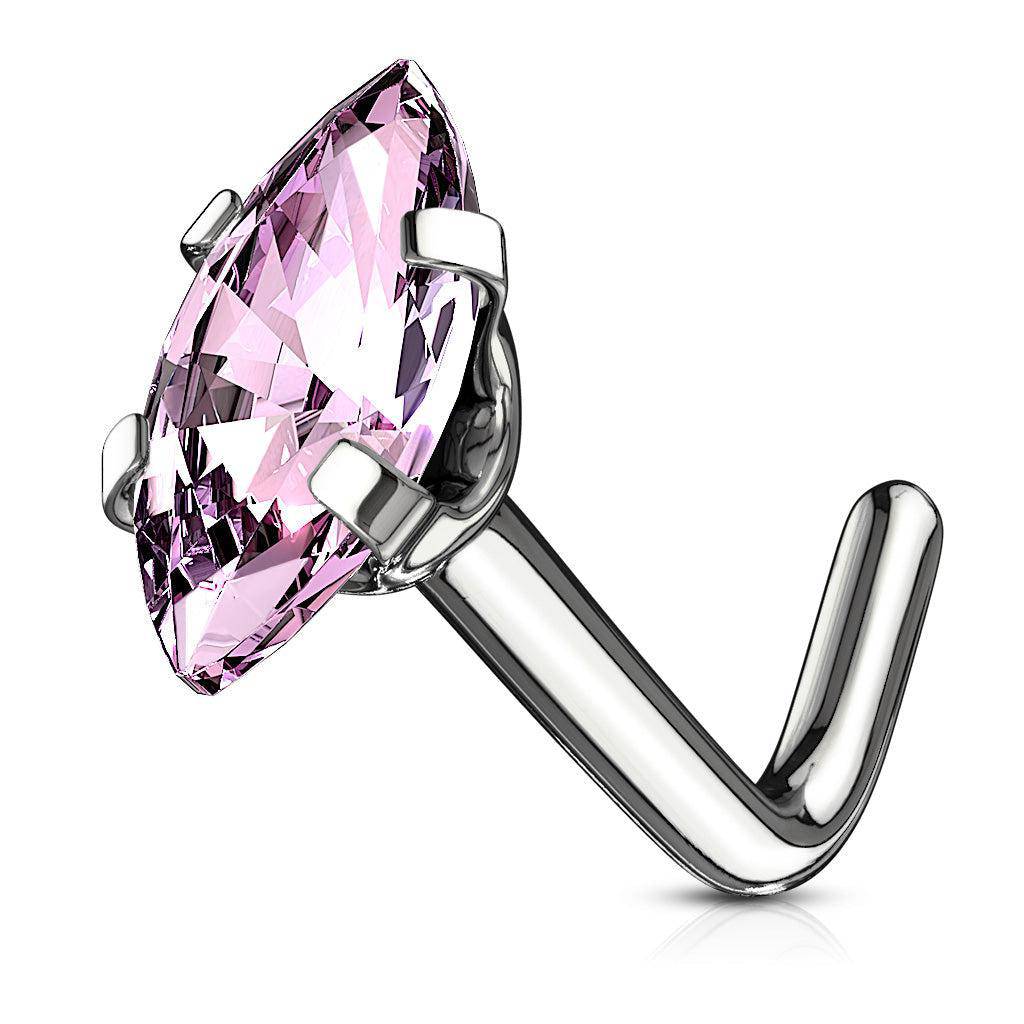 Pink Marquise CZ Top L Bend Nose Stud