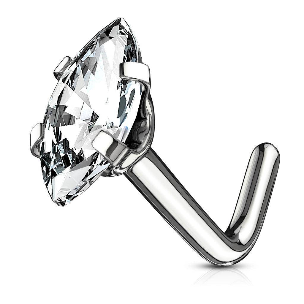 Marquis CZ Top L Bend Nose Stud - SkinKandy | Body Jewellery & Piercing Online Australia