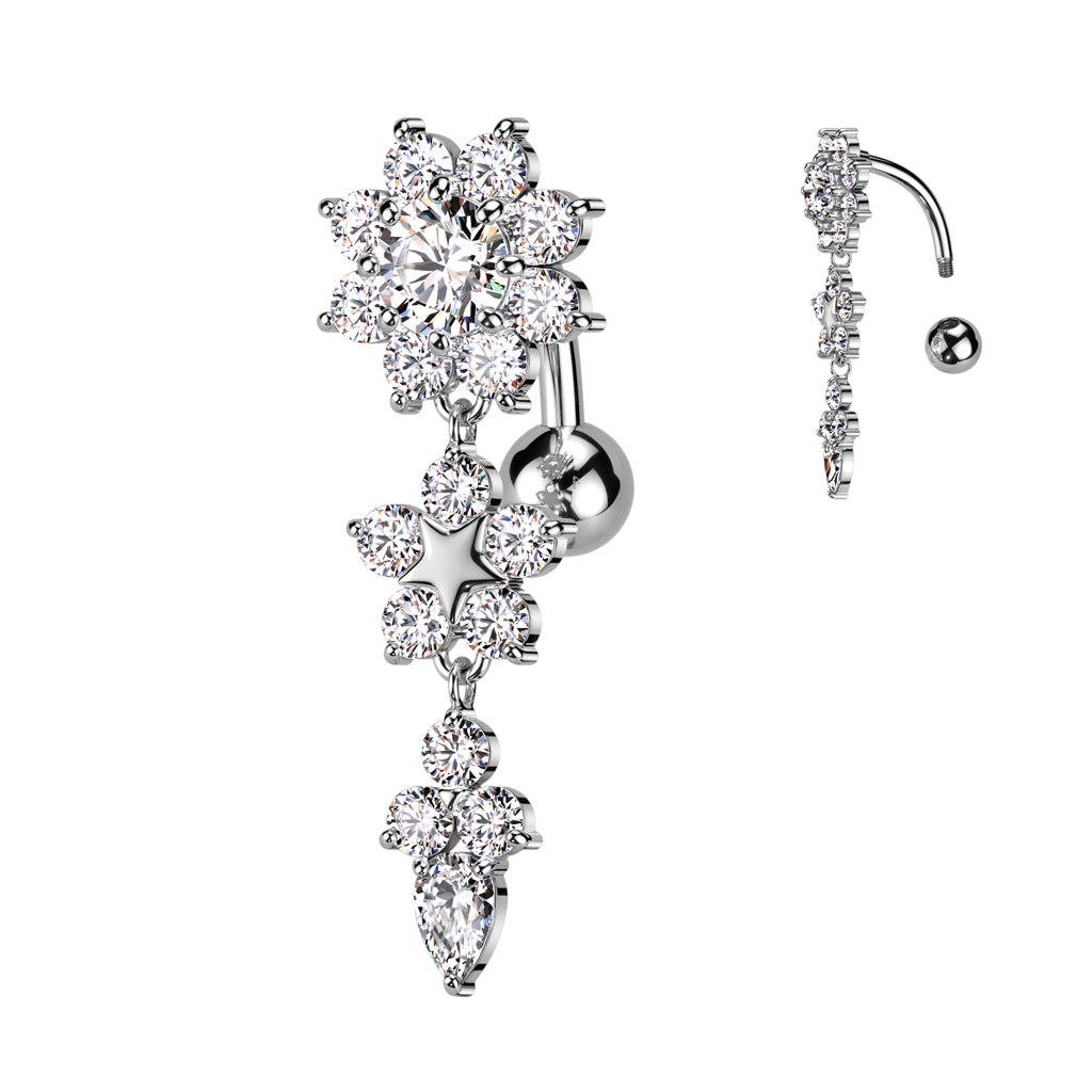 Double Flower Top Dangle Belly Ring