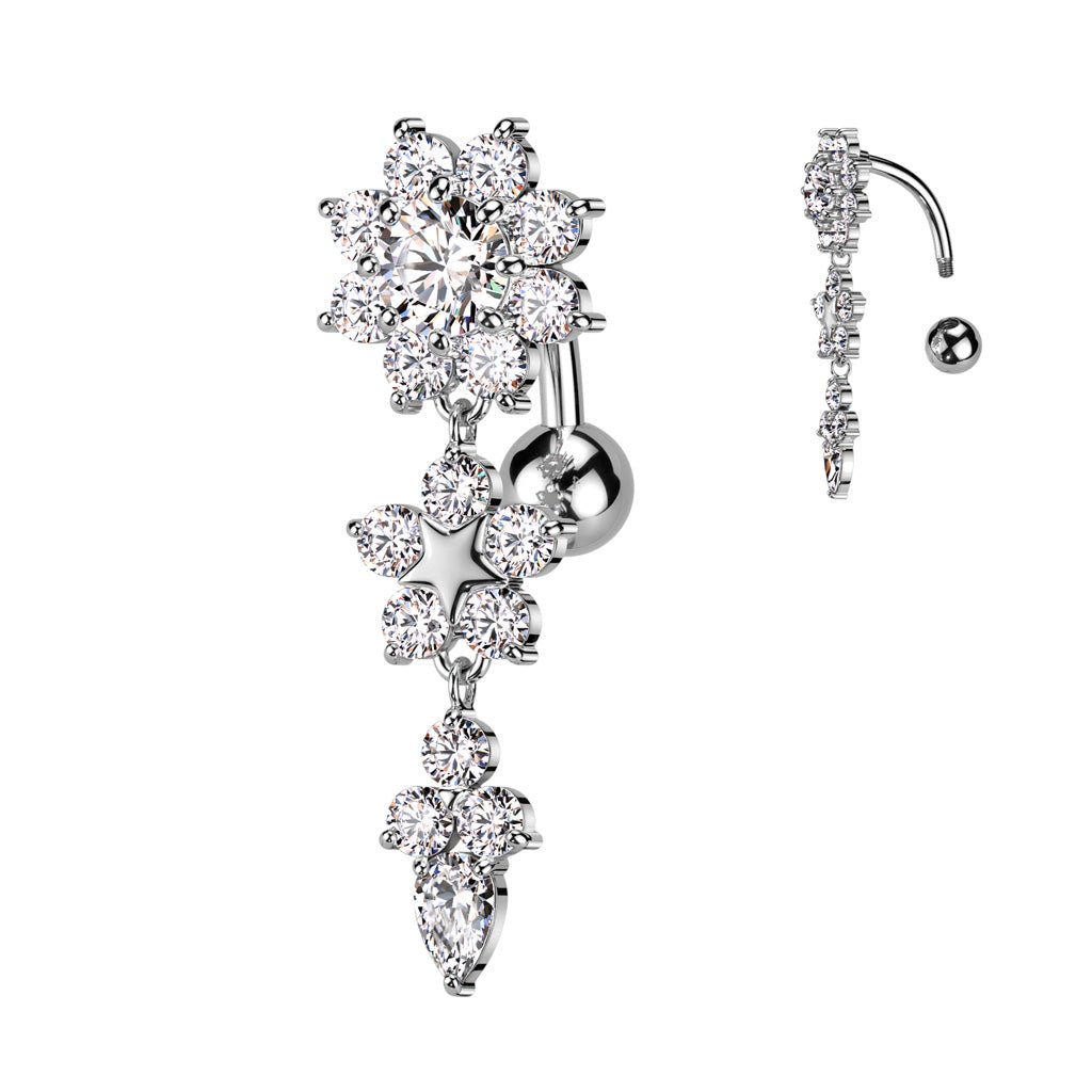 Double Flower Top Dangle Belly Ring - SkinKandy | Body Jewellery & Piercing Online Australia