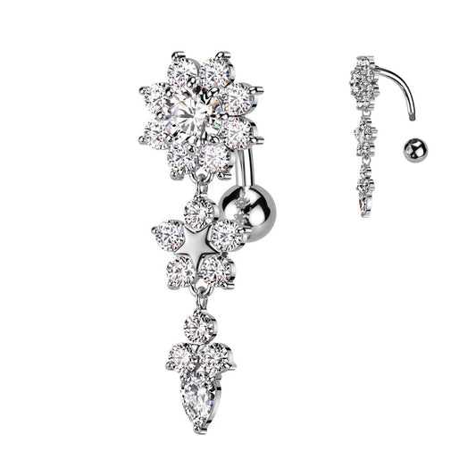 Double Flower Top Dangle Belly Ring - SkinKandy | Body Jewellery & Piercing Online Australia
