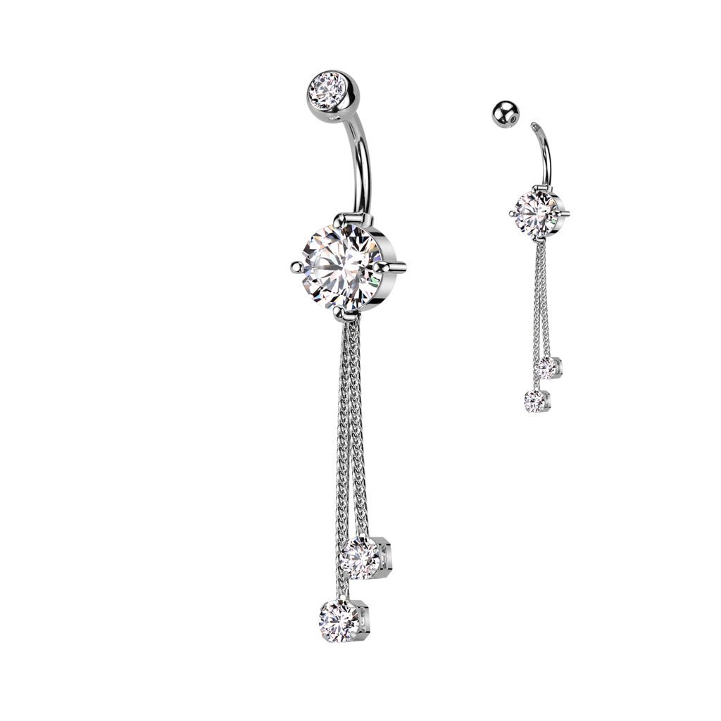 Double Jewelled CZ Navel Ring With Rope Chain Dangle - SkinKandy | Body Jewellery & Piercing Online Australia