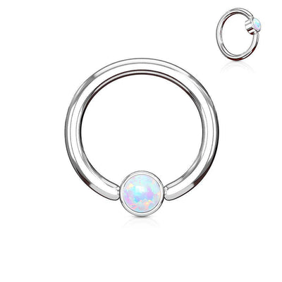 Opal Round Flat Cylinder Ball Closure Ring