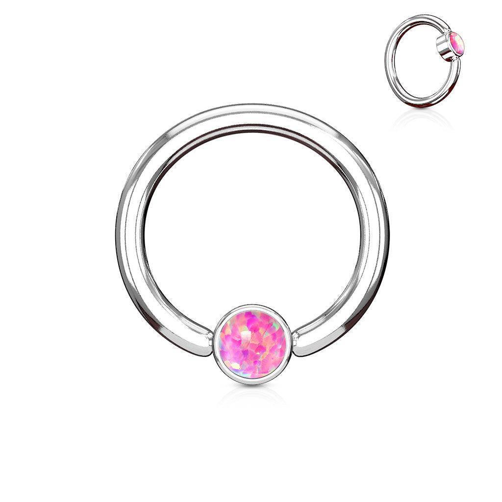 Opal Round Flat Cylinder Ball Closure Ring - SkinKandy | Body Jewellery & Piercing Online Australia