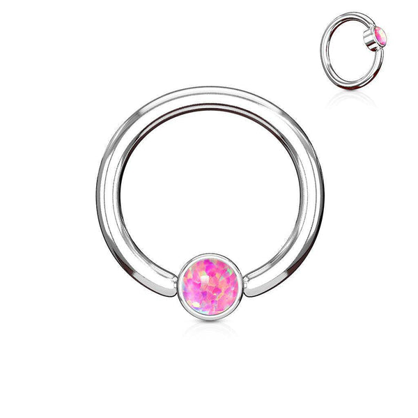 Opal Round Flat Cylinder Ball Closure Ring