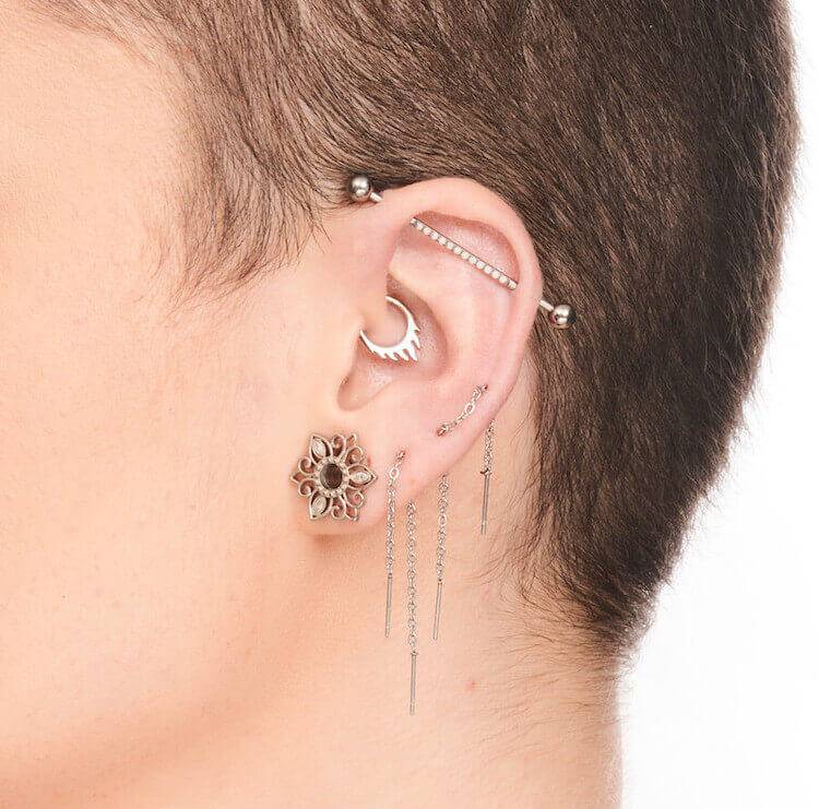 Opal Lined Titanium Industrial Barbell - SkinKandy | Body Jewellery & Piercing Online Australia