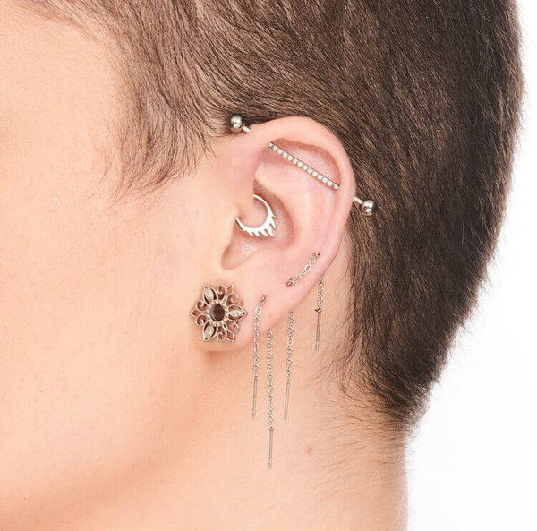 Opal Lined Titanium Industrial Barbell
