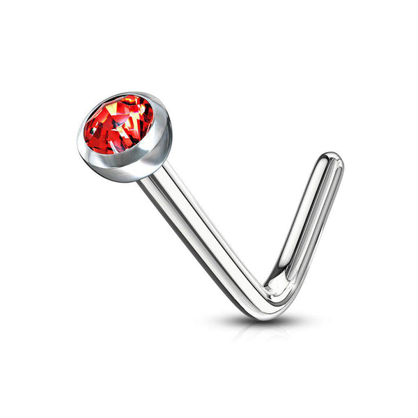 L Shaped Nose Stud with Deep Set Gem