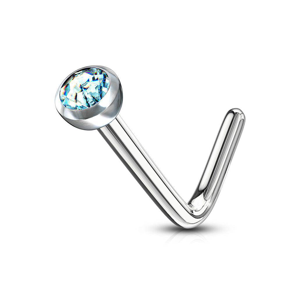 L Shaped Nose Stud with Deep Set Gem - SkinKandy | Body Jewellery & Piercing Online Australia