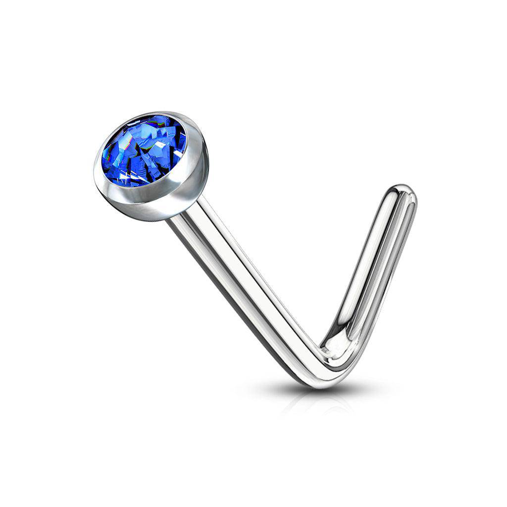 L Shaped Nose Stud with Deep Set Gem - SkinKandy | Body Jewellery & Piercing Online Australia