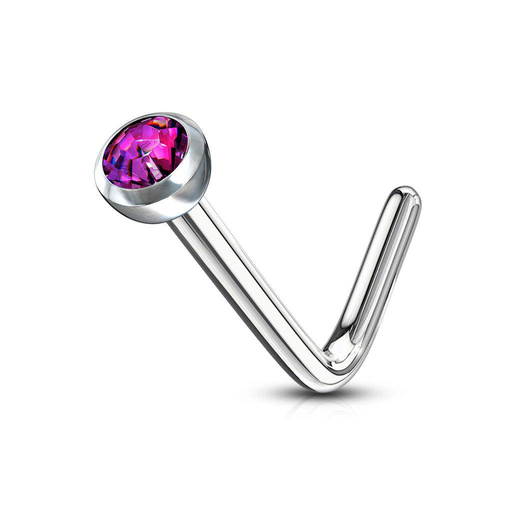 L Shaped Nose Stud with Deep Set Gem - SkinKandy | Body Jewellery & Piercing Online Australia